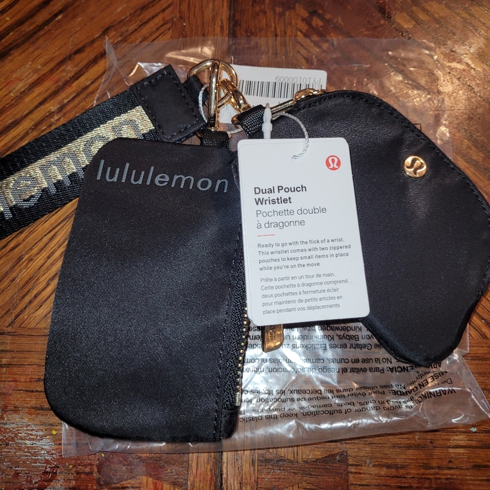 Lululemon Dual Pouch Wristlet Black & Gold New W Tags